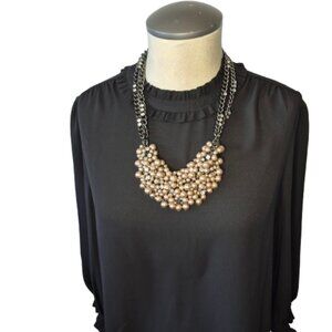 J. Crew Pearl Cluster Clear Crystal Gunmetal Chain Statement Necklace